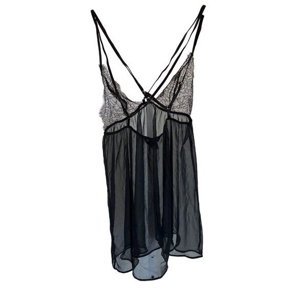 Victoria's Secret Elegant Black Sheer Lace Strappy Babydoll - Picture 3 of 4